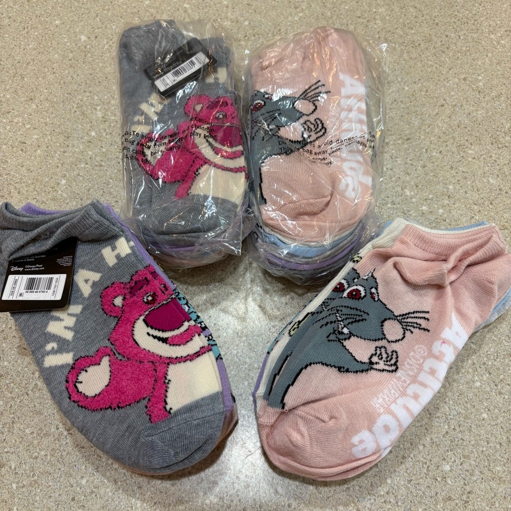 Disney Pixar No-Show Socks Four Packs of Six Socks Women’s Shoe Size 4-10